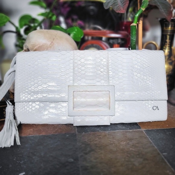 Christopher Augmon Handbags - Christopher Augmon Clutch‎ Bag White Snakeskin Leather Luxury Exotic Skin Purse